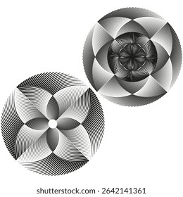 Petal line icons. Spiral flower shape. Vector abstract design. Gradient black detail.
