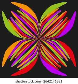 Petal ornament symbol. Vibrant flower motif. Vector symmetrical design. Bright radial artwork.