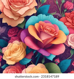 Petal Parade of Lively and Colorful Flower Pattern in Vector Art