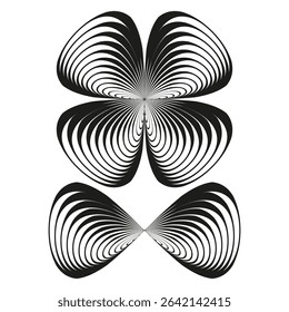 Petal shape icon. Abstract butterfly form. Optical illusion element. Vector black symmetry.