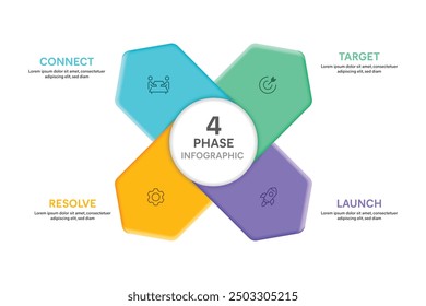 Petal Shape Infographic Template With 4 Options, Steps, Parts, Segments. Business concept. Marketing Infographic Vector Illustration.