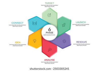Petal Shape Infographic Template With 6 Options, Steps, Parts, Segments. Business concept. Marketing Infographic Vector Illustration.