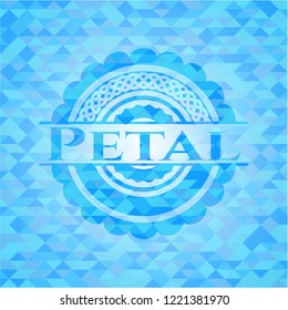 Petal sky blue emblem with triangle mosaic background