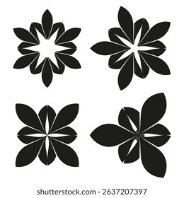 Petal symbol icon. Abstract flower vector. Decorative floral shape. Black white graphic.