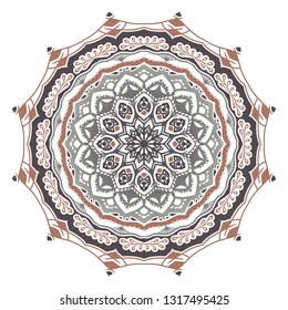Petal twelve-pointed spiky mandala. Vector abstract mystical circle on a white background