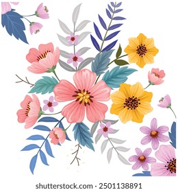 Petals, blossom, branches, leaves vector set. Design spring tree illustration.