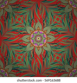 Petals flowers background. Green, red. vector illustration texture. Radial gradient shadow.