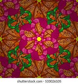 Petals flowers background. Pink, orange, green. Vector.