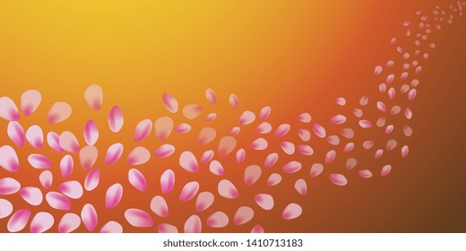 Petals. Flying petals. Bright spring background with colored petals. Simple gentle template for the card, invitation, printing. Fashionable decoration with beautiful petals. Abstract background