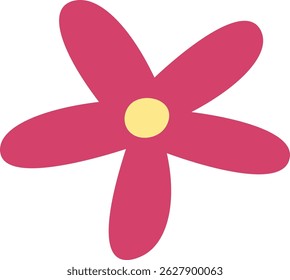 Petals form a five-pointed bloom with a central circle.  A bright botanical image shows a radiant blossom. Cartoon vector illustration