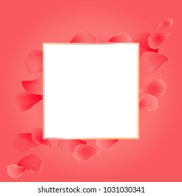 Petals frame. White square frame on Red Sakura Petals background. Vector EPS 10 cmyk
