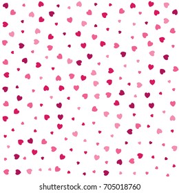 petals and heart confetti seamless pattern isolated on white, red, Pink, purple hearts flying, raising, falling. vector Love symbols Background for Valentine's day, wedding