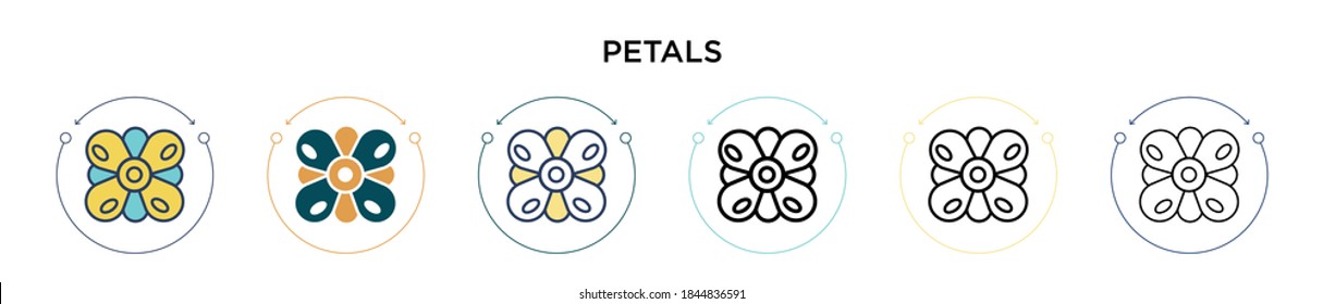 Petals icon in filled, thin line, outline and stroke style. Vector illustration of two colored and black petals vector icons designs can be used for mobile, ui, web