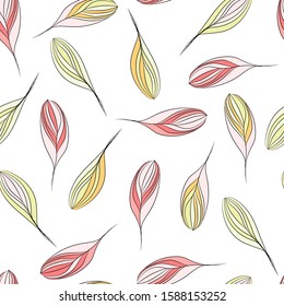 Petals and leaves on the white background. Vector seamless pattern.