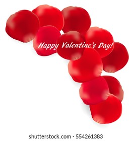 Petals of red roses on a white background
