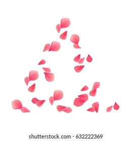 Petals Roses Flowers. Red Sakura flying petals isolated on white background. Vector EPS 10, cmyk