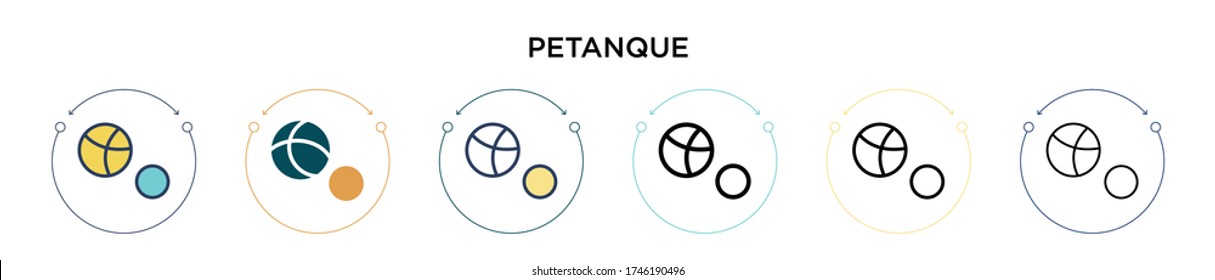 Petanque icon in filled, thin line, outline and stroke style. Vector illustration of two colored and black petanque vector icons designs can be used for mobile, ui, web