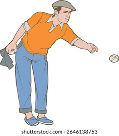 Petanque Player Throwing a Ball – Vintage Comic Style Illustration of a Man Playing Boules
