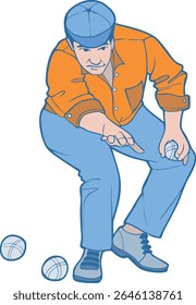 Petanque Player Throwing a Ball – Vintage Comic Style Illustration of a Man Playing Boules