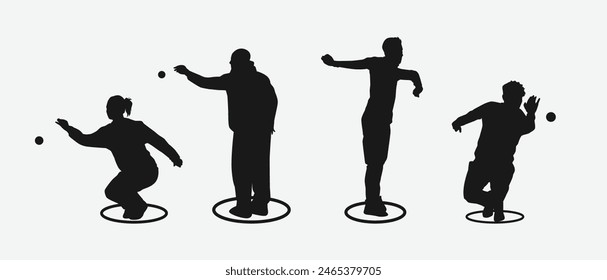 Petanque set silhouettes vector illustration.