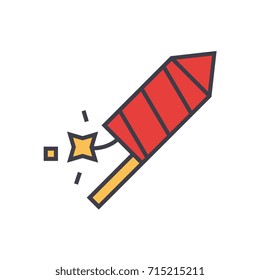 Petard, fire show flat line illustration, concept vector isolated icon 