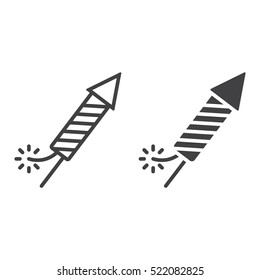 Petard, Fireworks Rocket line icon, outline and filled vector sign, linear and full pictogram isolated on white, logo illustration