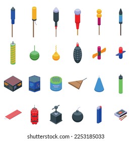 Petard icons set isometric vector. Dynamite tnt. Security game