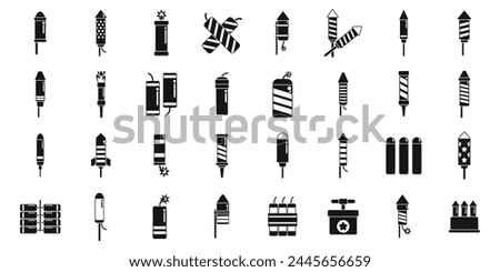 Petard icons set simple vector. Tnt security explosion. Firecracker rocket