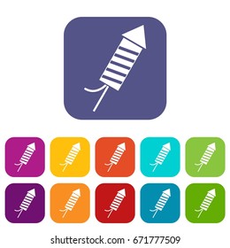 Petard icons set vector illustration in flat style In colors red, blue, green and other