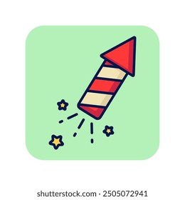 Petard line icon. Firework with confetti on green background. Celebration concept. Vector illustration can be used for topics like greeting, festival, party, celebration