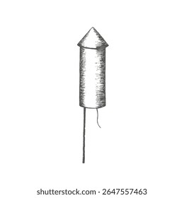 Petard on stick. Graphics illustration. Vector. Fireworks for New Year's packaging, Christmas fun, composition on postcards, shop windows design. Also, as a warning of danger.