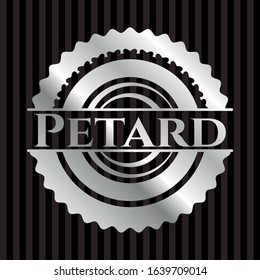 Petard silver badge. Vector Illustration. Mosaic.