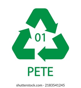 PETE 01 recycling code symbol. Plastic recycling vector polyethylene sign.