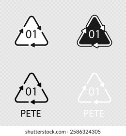 PETE 01 recycling code symbol set.