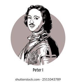 Peter the Great - Tsar of All Russia since 1682 and the first Emperor of All Russia, known as Peter the Great. Hand-drawn vector illustration