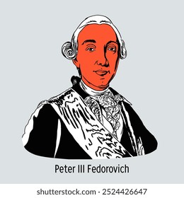 Pedro III Feodorovich — Imperador de toda a Rússia em 1762, o primeiro representante da dinastia Holstein-Gottorp no trono russo. Ilustração de vetor desenhada à mão