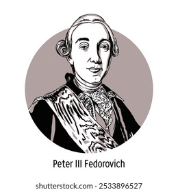 Pedro III Feodorovich — Imperador de toda a Rússia em 1762, o primeiro representante da dinastia Holstein-Gottorp no trono russo. Ilustração de vetor desenhada à mão