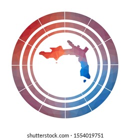 Peter Island badge. Bright gradient logo in low poly style. Multicolored Peter Island rounded sign with map in geometric style for your infographics.