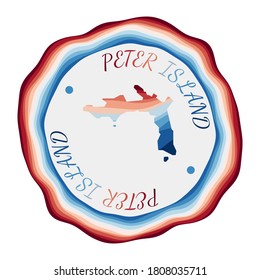 Peter Island Badge. Map Of The Island With Beautiful Geometric Waves And Vibrant Red Blue Frame. Vivid Round Peter Logo. Vector Illustration.