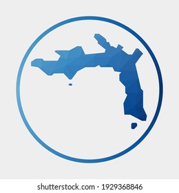 Icono de la isla Peter. Mapa poligonal en el anillo degradado. Signo redondeado bajo el poli Peter Island. Ilustración vectorial.