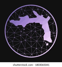 Icono de la isla Peter. Mapa poligonal vectorial. Icono Peter en estilo geométrico. El mapa de la isla con un gradiente de poli morado bajo sobre fondo oscuro.