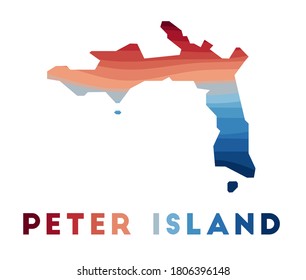 Peter Island map. Map of the island with beautiful geometric waves in red blue colors. Vivid Peter shape. Vector illustration.