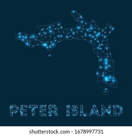 Peter Island network map. Abstract geometric map of the island. Internet connections and telecommunication design. Creative vector illustration.