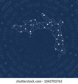 Peter Island network style island map. Fantastic space style, modern design for infographics or presentation.