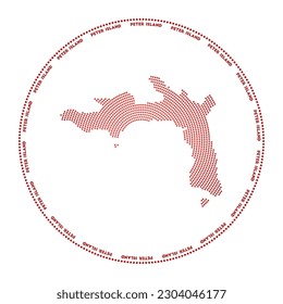 Peter Island round logo. Digital style shape of Peter Island in dotted circle with the name. Tech icon with gradiented dots. Modern vector illustration.