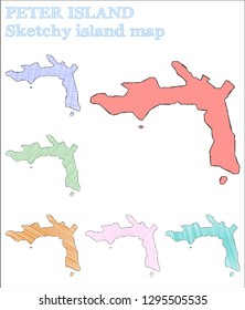 Peter Island sketchy island map. Extraordinary hand-drawn island map in a fancy childish style. Peter Island vector illustration.