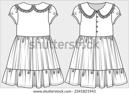PETER PAN COLLAR DETAIL PUFF SLEEVES TIERED FASHION DRESS DESIGN FOR TEEN GIRLS AND KID GIRLS IN EDITABLE FILE
