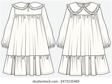 PETER PAN COLLAR DRESS WITH TIE UP DETAIL DESIGNED FOR TEEN AND KID GIRLS IN VECTOR ILLUSTRATION FILE