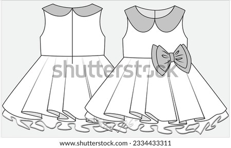PETER PAN COLLAR SLEEVELESS A WOVEN OCCASION DRESS WITH CUTE BOW AND TULLE DETAIL DESIGNED FOR KID GIRLS AND TODDLER GIRLS IN VECTOR ILLUSTRATION