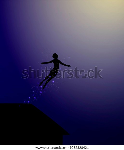 ピーターパンは屋根から飛び出す 妖精の性格 人のシルエット ベクター画像 のベクター画像素材 ロイヤリティフリー